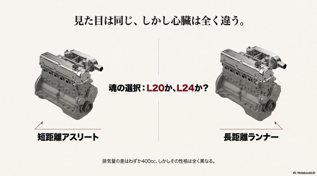 日産L型エンジン L20型とL24型の外観比較 直列6気筒