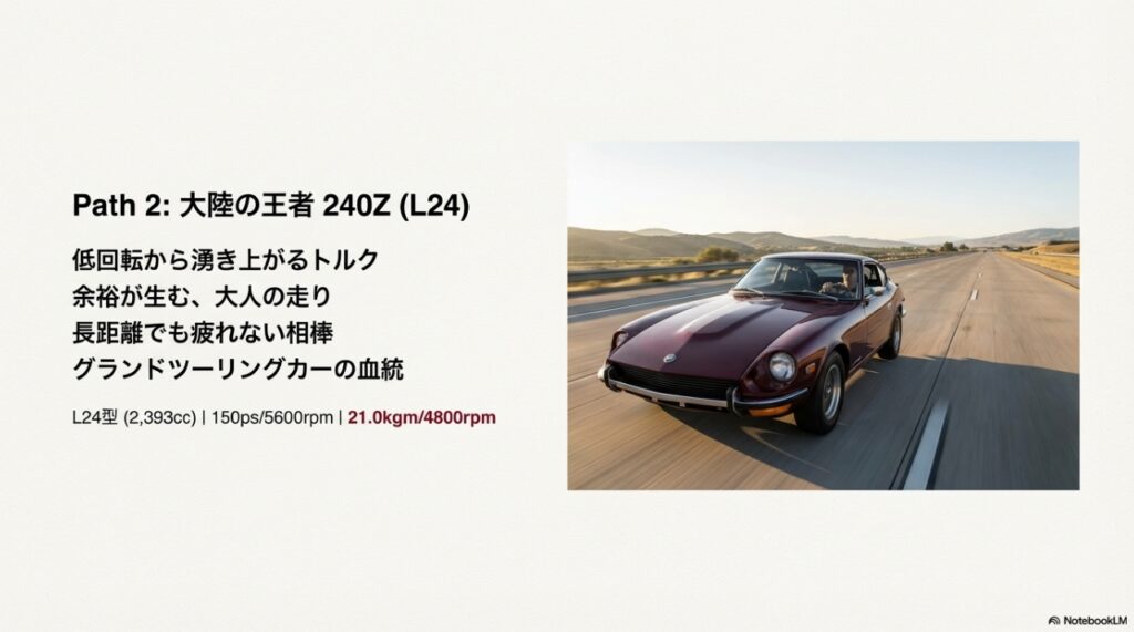 フェアレディ240Z L24エンジン 高速巡航性能とトルク特性 スペック解説