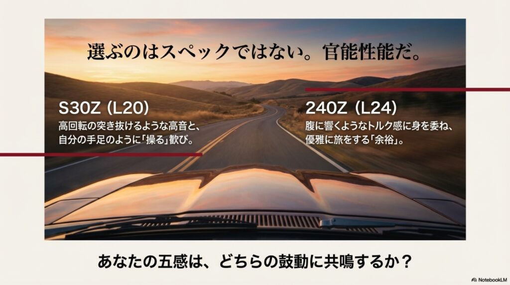 S30Zの高回転サウンドと240Zのトルク 乗り味の比較チャート