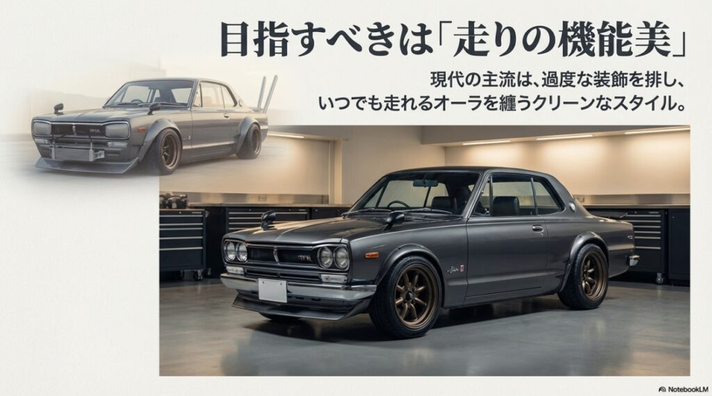 ハコスカGT-R仕様の機能美 過度な装飾を排したクリーンスタイル