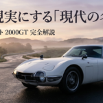 ロッキーオート2000GTのフロントビューと「夢を現実にする現代の名車」というキャッチコピー