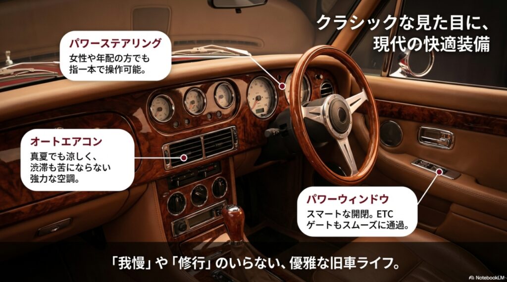 オートエアコンやパワステなどロッキーオート2000GTの現代的な快適装備