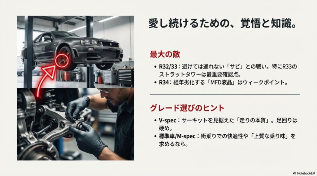 第二世代GT-Rの故障リスク（サビ・MFD）とグレード選びのヒント