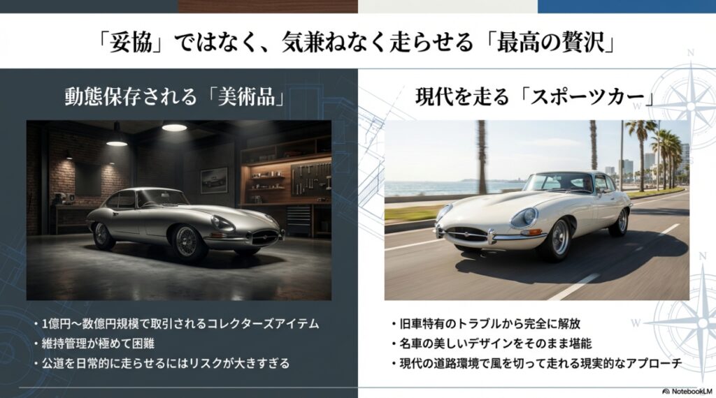 動態保存される1億円規模のオリジナル車両と、気兼ねなく走らせるレプリカのコンセプト比較