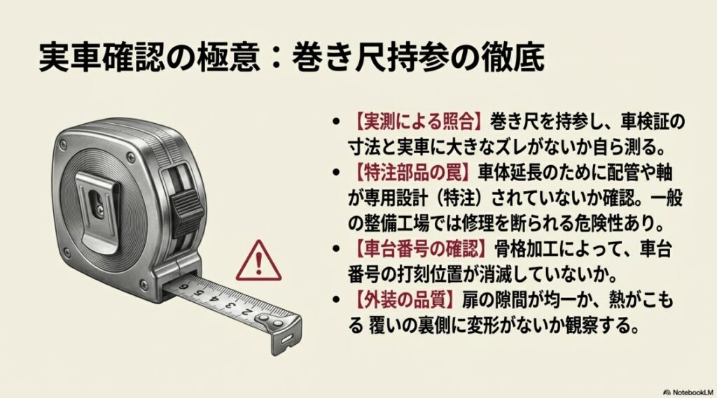 実車確認の極意：巻き尺持参の徹底と実測による照合