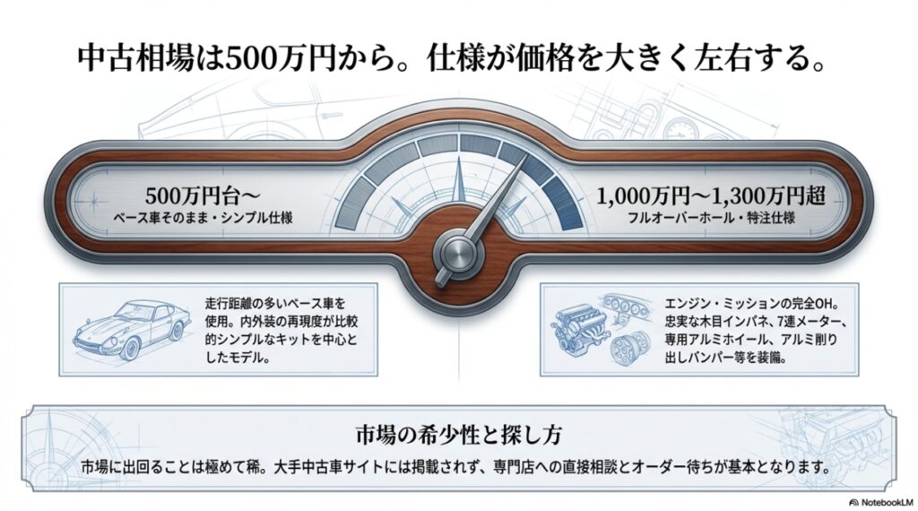 500万円台のシンプル仕様から1000万円超のフルオーバーホール仕様までの価格帯メーターと内訳