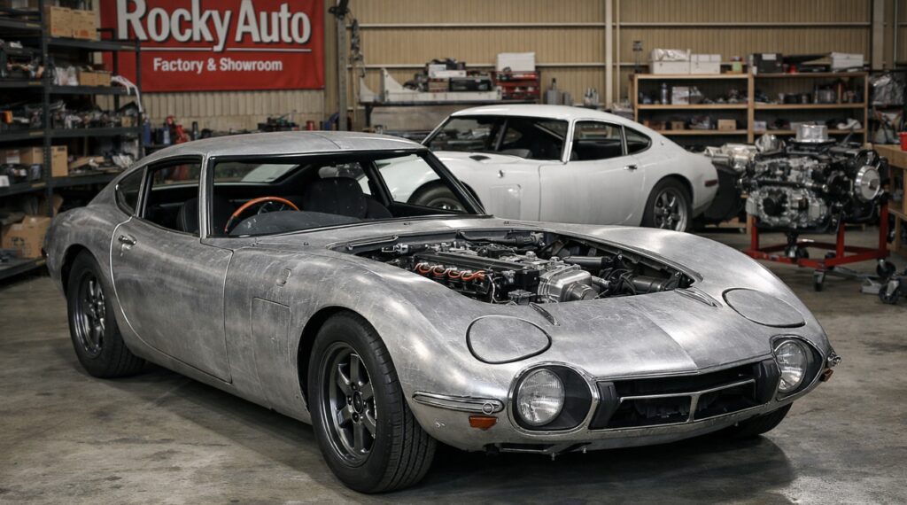 工房内で製作中のトヨタ2000GT風レプリカを写した16対9画像