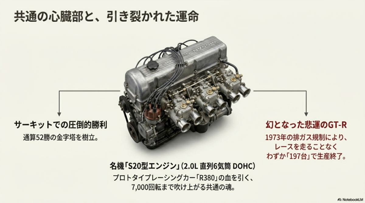 ハコスカとケンメリに共通して搭載されたDOHC4バルブの名機S20型エンジン