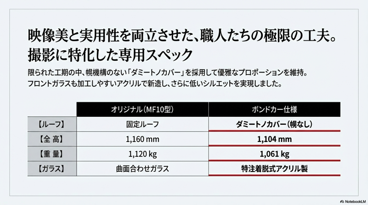 トヨタ2000GTオリジナルMF10型と007ボンドカー仕様の専用スペック比較表