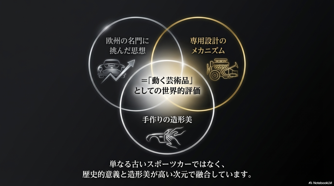 欧州の名門に挑んだ思想、専用設計、手作りの造形美が融合し動く芸術品として評価される図解