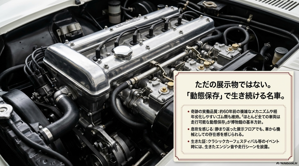 約60年前の複雑なメカニズムを走行可能な状態で維持する、トヨタ博物館の動態保存の方針と名車の機械としての息吹