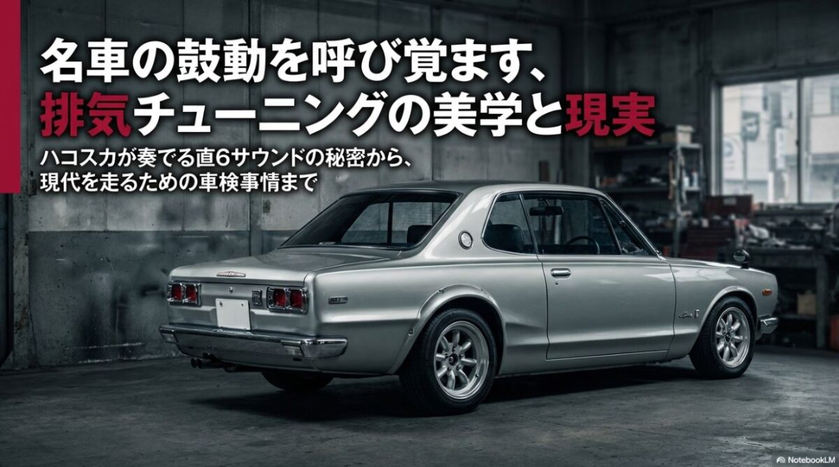 ハコスカが奏でる直6サウンドの秘密から現代を走るための車検事情までをまとめた排気チューニングガイドのタイトルスライド